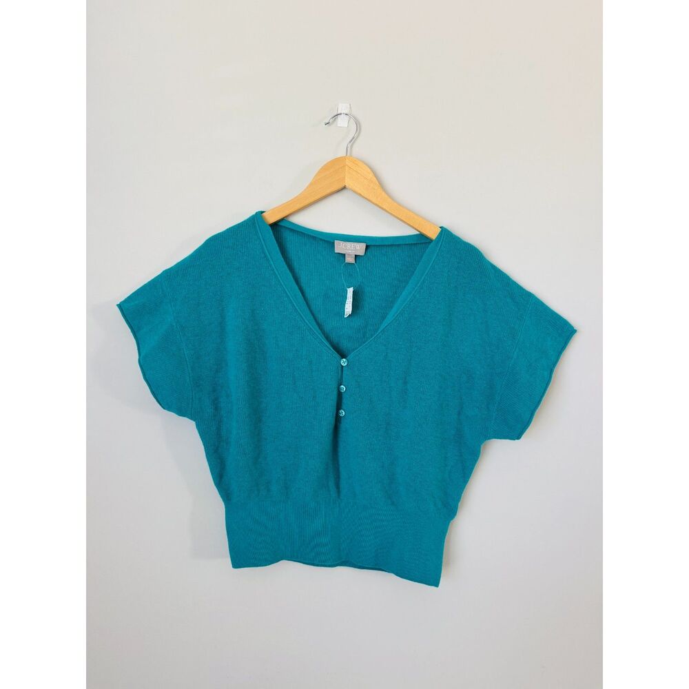 NWT J. Crew Featherweight Cashmere Short Sleeve Vneck Tshirt Womens L Cropped Sw